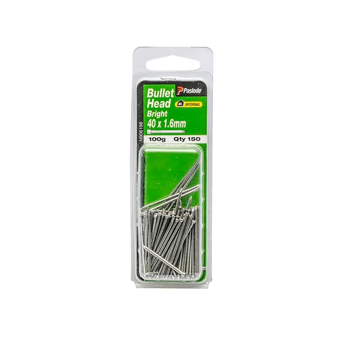 Paslode 40 x 1.6mm 100g Bright Steel Bullet Head Nails - 150 Pack