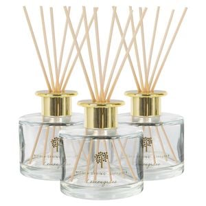 Glass Reed Diffusers - 200ml - Lemongrass - Pack of 3 Fruity Summer Fragrance with 6 Reeds Each Long Lasting