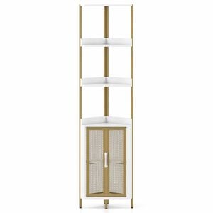 Costway 6Tier Corner Shelf 170cm Bookshelf Cabinet Doors Plant White