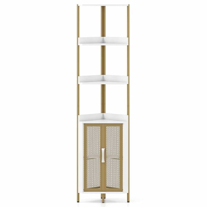 Costway 6Tier Corner Shelf 170cm Bookshelf Cabinet Doors Plant White