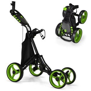 Costway 4 Wheels Golf Push Trolley Cart Foldable w/Umbrella Holder Green