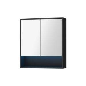 Welba 2 Doors Wall Cabinet Mirror Storage 750x750mm LED Light Black Cupboard