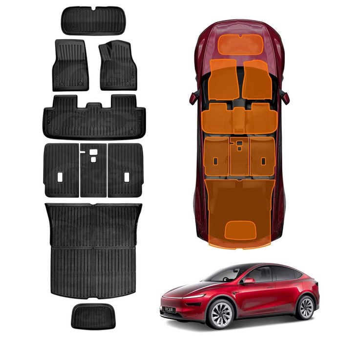 Floor Mats Boot Liners Set for Tesla Model Y Juniper 2025-Onwards All Weather Front Toolbox Cargo Trunk Seat Kick Cover Luggage