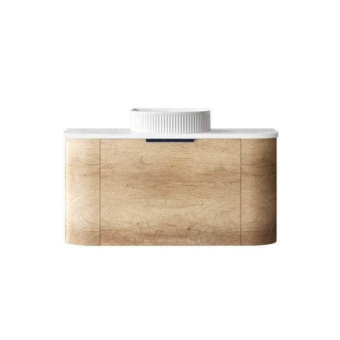 Attica Bentwood 900mm Natural Oak Curve Wall Hung Vanity With Carrara Top
