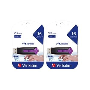 2x Verbatim Store'n'Go V3 16GB USB 3.0 Stick Drive - Violet