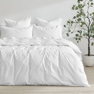 Dreamaker 300TC Cotton Percale Quilt Cover Set White King Single Bed