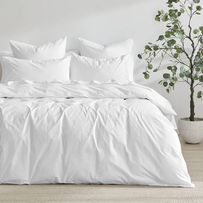 Dreamaker 300TC Cotton Percale Quilt Cover Set White King Single Bed