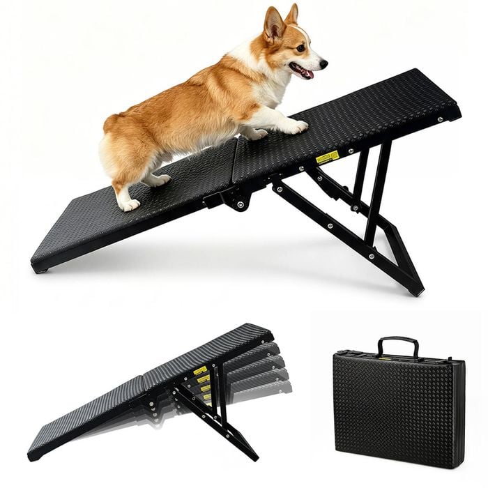 Tedi's Adjustable Height Dog Stairs For Bed Couch Metal Frame Heavy Duty In Black 36kg Capacity