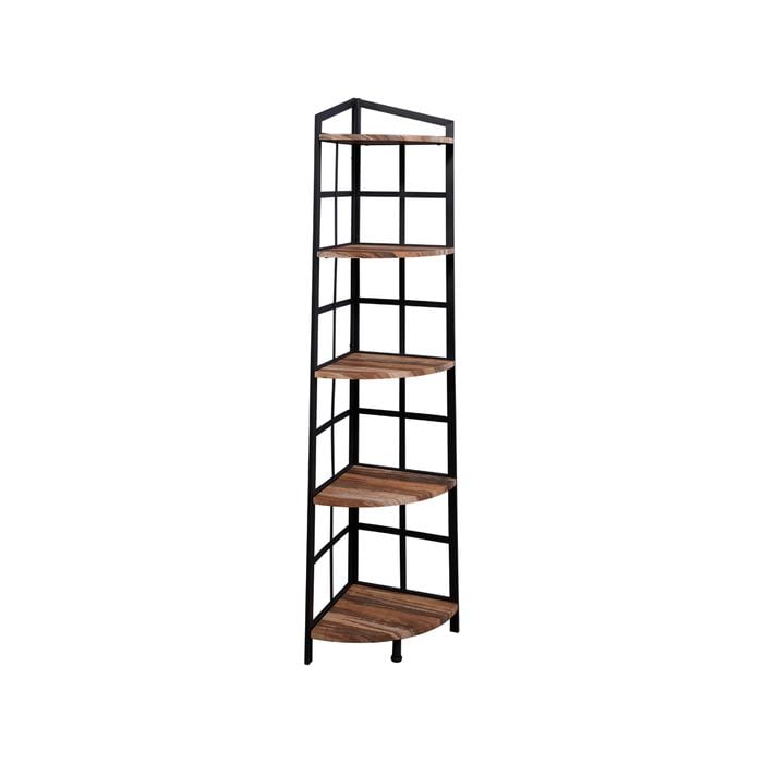 IHOMDEC 5 Tier Industrial Corner Bookshelf with Metal Frame, Brown