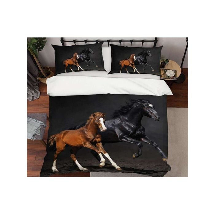 3D Animal Black Horse 44 Bed Pillowcases Quilt Queen Size