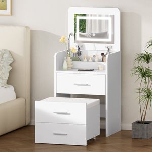 Alfordson Dressing Table Stool Set Bedside Table White