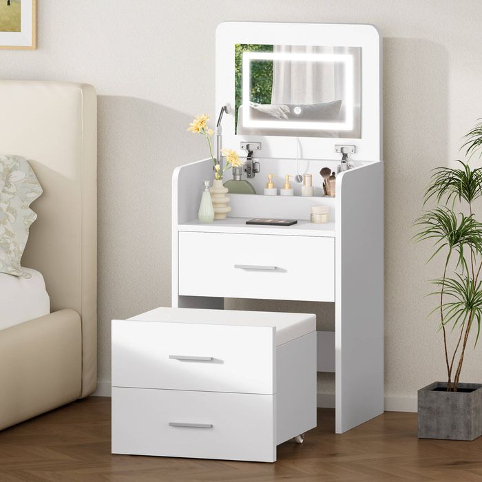 Alfordson Dressing Table Stool Set Bedside Table White