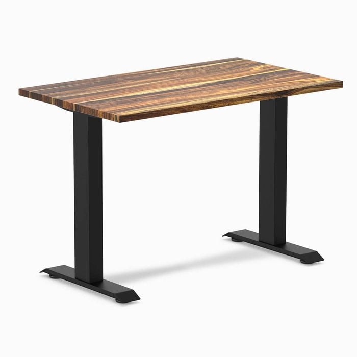 Desky Fixed Height Mini Pheasantwood Hardwood Desk 1000 X 600mm Matte Black Frame
