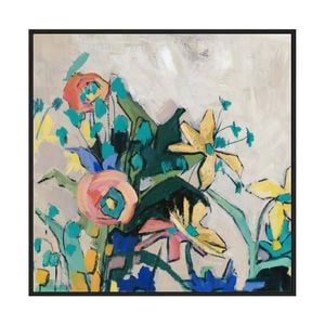 Artey | Happy Spring Florals II - Framed Canvas - Black Frame - 140 x 140cm