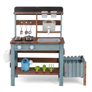 Costway Kid Wood Mud Kitchen Set Play Accessories Pretend Toy Blue