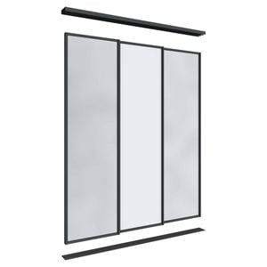 Lugna 2100 x 1800mm Black 2 Mirror 1 Melamine Wardrobe Triple Sliding Doors
