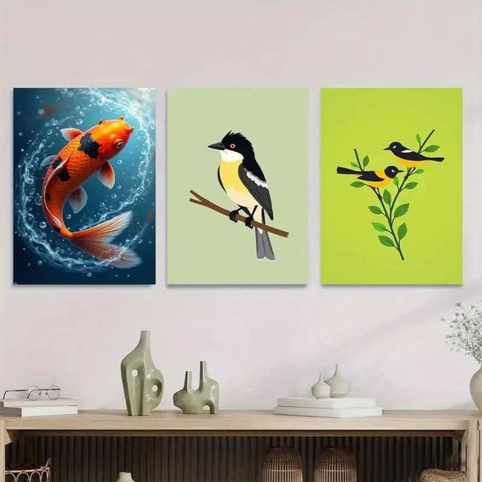 3pcs Colourful Fish and Birds Vibrant Nature Print 100% Australian Made 3 x 40x60cm (Metal Print)