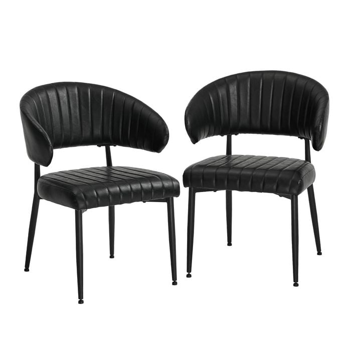 Oikiture 2x PU Leather Dining Chair Kitchen Padded Seat Black