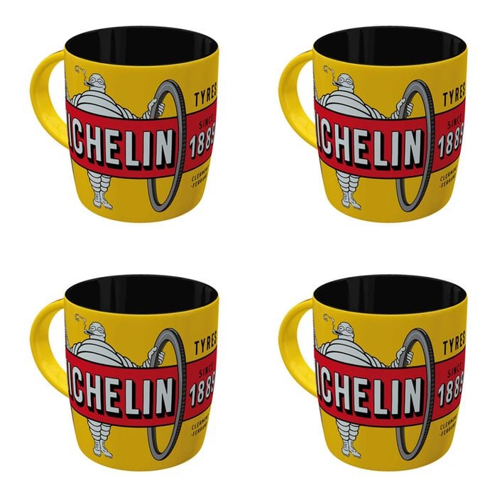 4x Nostalgic-art Ceramic Mug Michelin Tyres Bibendum Retro Yellow 330ml Capacity