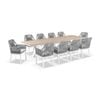 Kansas 3m Outdoor Teak Timber And Aluminium Dining Table White With 10 Hugo Chairs W/olefin Grey Cushions