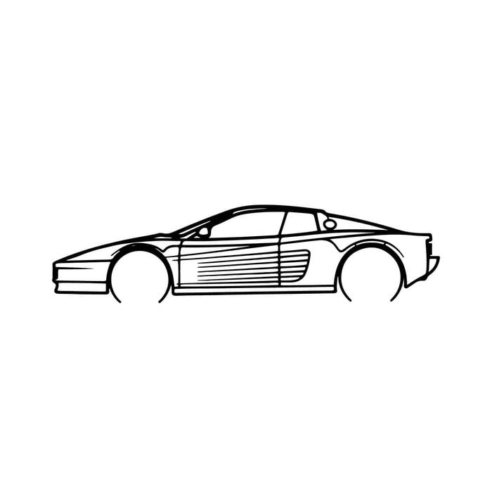 Ignite Laser Ferrari 512 Testarossa Silhouette Metal Wall Art Rustic Metal 15.7inch/40cm