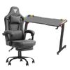 Advwin Gaming Office Desk 120cm LED Light & Gaming Chair with Footrest Fabric Gray
