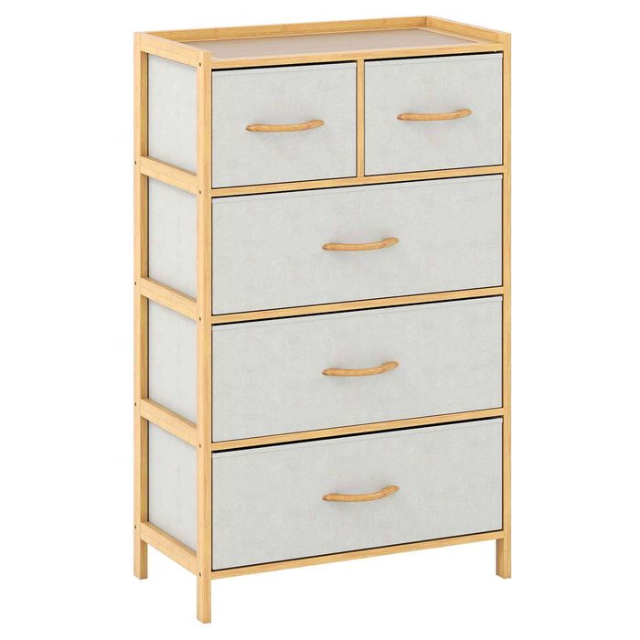Costway 5 Chest Of Drawers Bamboo Dresser Table Tallboy Storage Cabinet