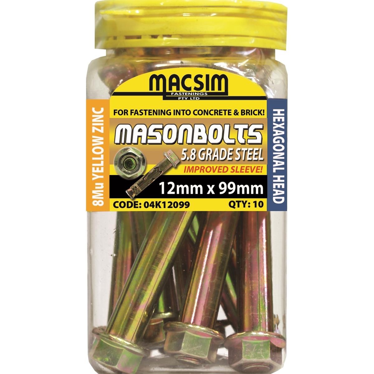 Macsim Fasteners 12 x 99mm Yellow Zinc Plated Sleeve Anchor - 10 Pack ...