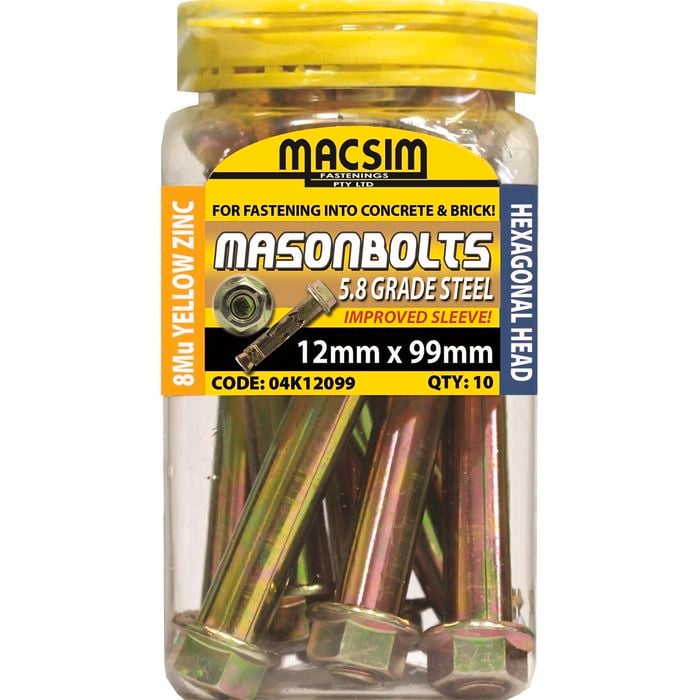Macsim Fasteners 12 x 99mm Yellow Zinc Plated Sleeve Anchor - 10 Pack