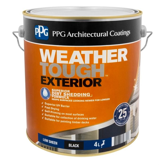 PPG Paints 4L Black Low Sheen Weather Tough Exterior Paint - 4L