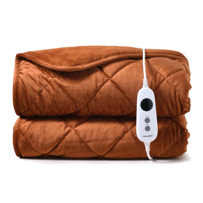 Dreamaker Haven Velvet Quilted Electric Heated Throw Blanket Rust 180x200cm | Overheat Protection & Auto-Off & Machine Washable