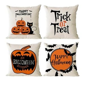 Catzon 4 Pcs Scary Throw Pillow Covers Linen Cushion Case for Decor 45X45cm