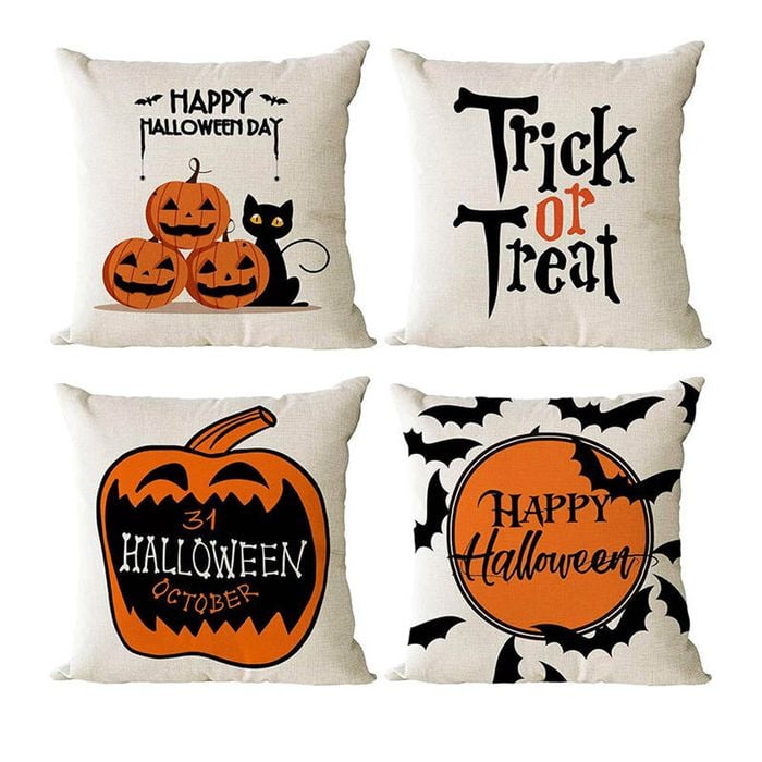 Catzon 4 Pcs Scary Throw Pillow Covers Linen Cushion Case for Decor 45X45cm