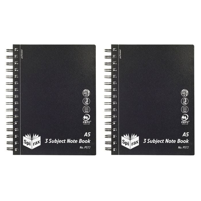 2pk Spirax Black Cover A5 3 Subject 300 Pages Notebook Office/school Stationery