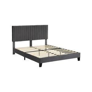 Levede Bed Frame Queen Size Mattress Base Platform Wooden Velevt Headboard Grey