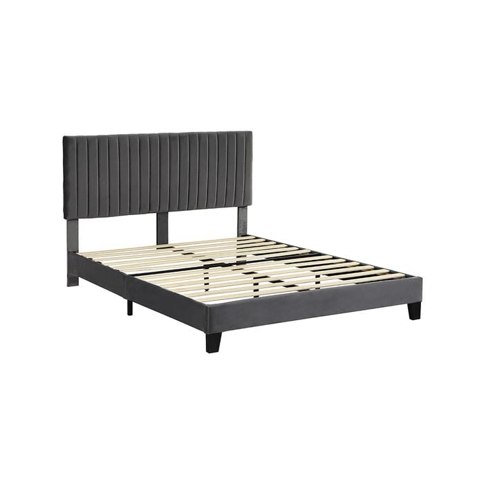 Levede Bed Frame Queen Size Mattress Base Platform Wooden Velevt Headboard Grey