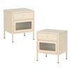 Familand Set of 2 Steel Side End Table Bedside Tables nightstand with Storage Drawer in Cream