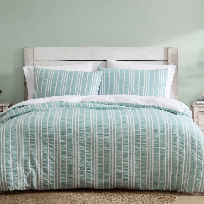 3pc Ardor Flynn Quilt Cover Set Yarn-Dyed Seersucker Bedding Blue Queen