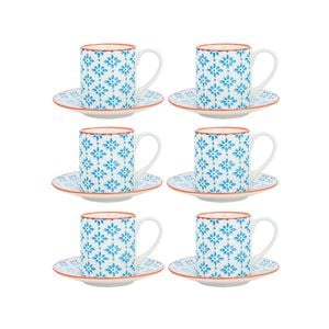 Nicola Spring Patterned Espresso Cup and Saucer Coffee Set - 65ml - Set of 6