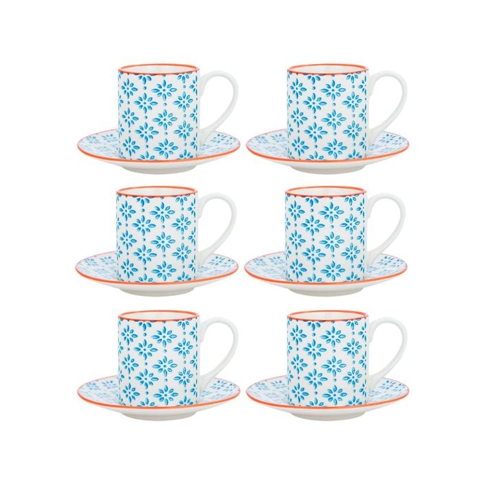 Nicola Spring Patterned Espresso Cup and Saucer Coffee Set - 65ml - Set of 6