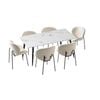 Oikiture 7PCS  Dining Set 120cm Rectangle Dining Table with Dining Chairs Sherpa White