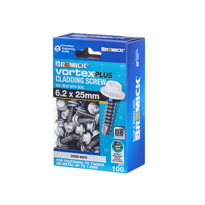 Bremick Vortex Plus Cladding Screw 6.2 x 25mm HEX B8 DW BOX 100