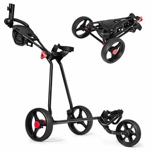Costway Foldable Golf Pull Push Trolley Cart Golf Buggy W/mesh Bag