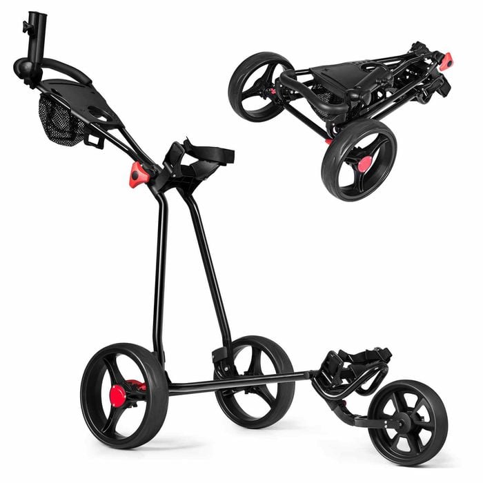 Costway Foldable Golf Pull Push Trolley Cart Golf Buggy W/mesh Bag