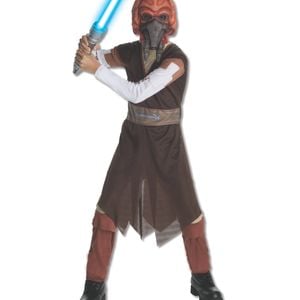 Star Wars Plo Koon Kids Halloween Costume – Official Licensed Tunic, Pants with Boot Tops & Mask, Brown Colour, Small