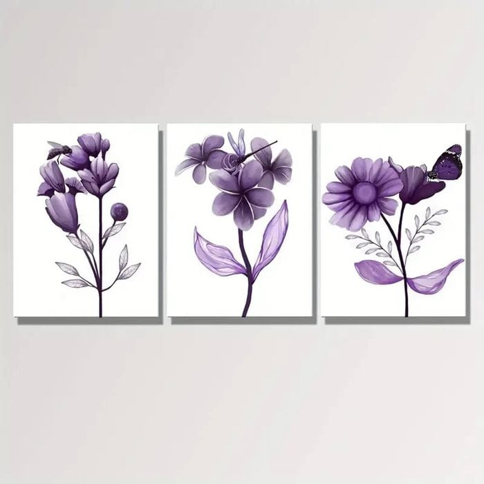 3pcs Transparent Floral with Butterfly Painting Print 100% Australian Made 3 x 40x60cm (Metal Print)