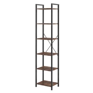 Levede Book Shelf Narrow Case Metal Frame Display 6 Tier Living Room Brown