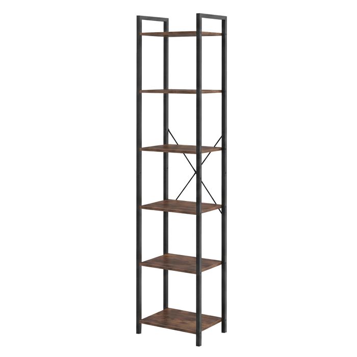 Levede Book Shelf Narrow Case Metal Frame Display 6 Tier Living Room Brown