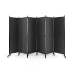 Costway 6-Panel Folding Room Divider 1.72m Rolling Privacy Screen w/Wheels - Grey