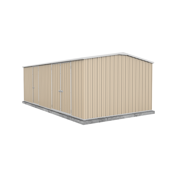 Absco Sheds 5.96 x 3.0 x 2.06m Classic Cream Workshop Three Door Garden Shed